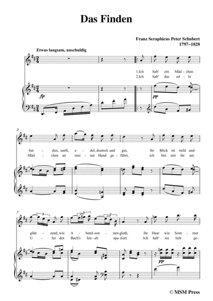 Schubert-Das Finden,in D Major,for Voice&Piano image number null