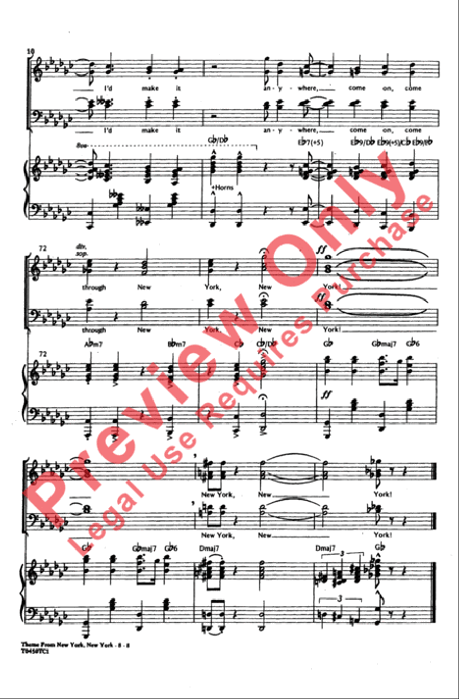 New York, New York, Theme from 4-Part scores gallery preview page 10