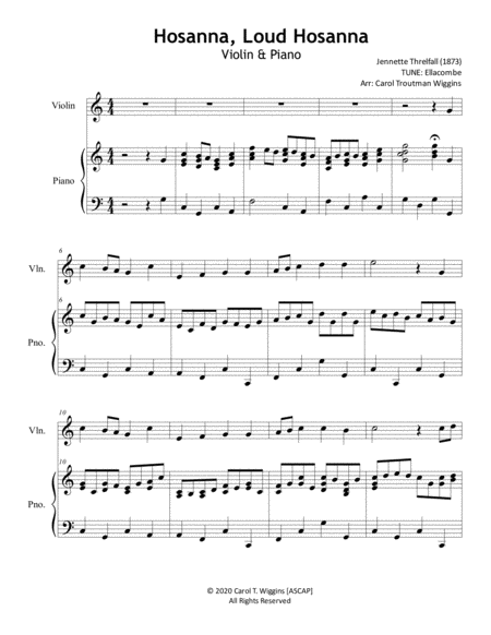 Hosanna, Loud Hosanna (Ellacombe) Violin & Piano image number null