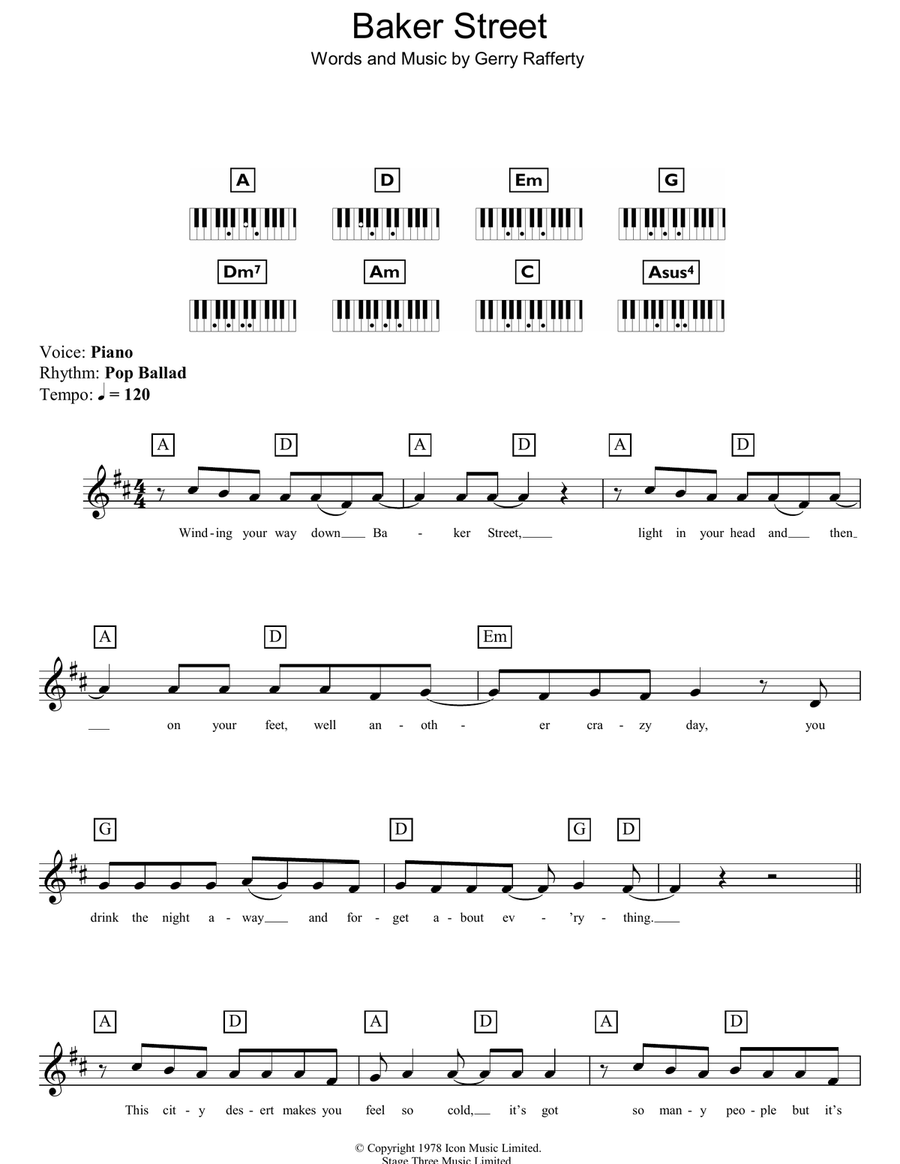 Baker Street Piano scores gallery preview page 1