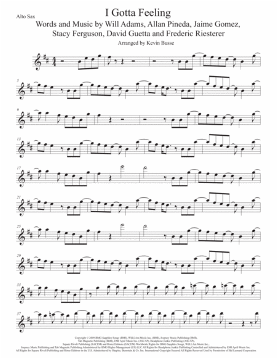 I Gotta Feeling I Gotta Feeling Alto Saxophone scores gallery preview page 1