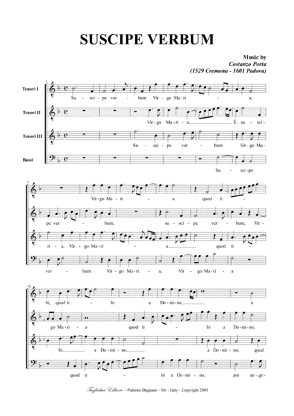 SUSCIPE VERBUM - C. Porta - For TTTB Choir image number null