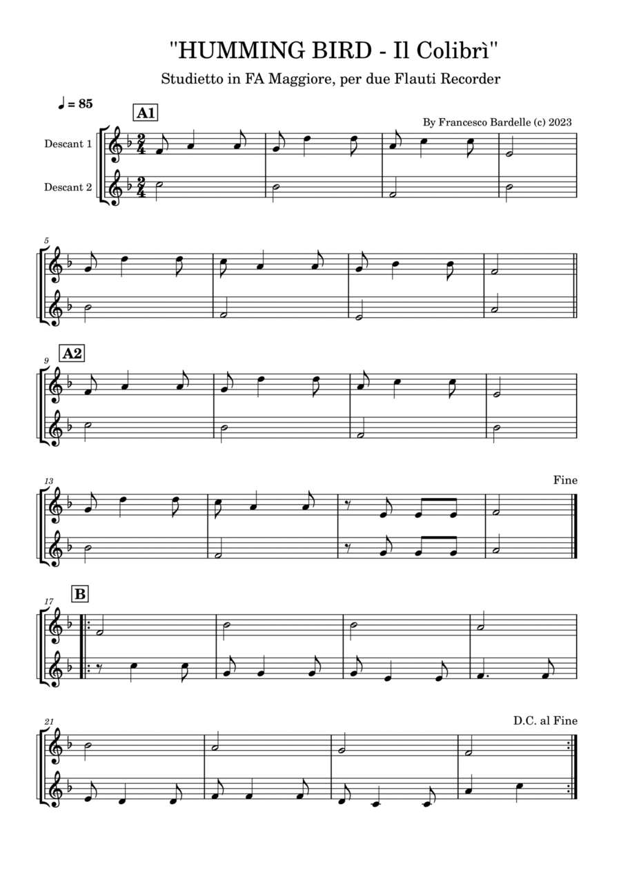 HUMMING BIRD (Il Colibrì) Woodwind Duet scores gallery preview page 1