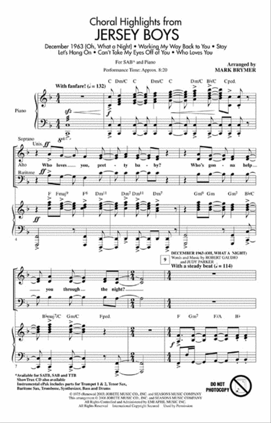 Jersey Boys (Choral Highlights) 3-Part scores gallery preview page 2