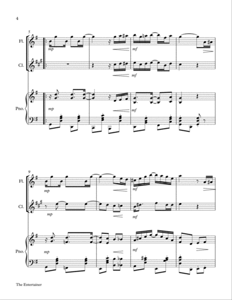 The Entertainer - Fun Duet for Flute and Clarinet With Piano Woodwind Duet scores gallery preview page 4