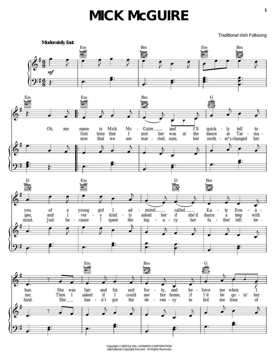 Mick McGuire Mick McGuire Piano, Vocal, Guitar scores gallery preview page 1