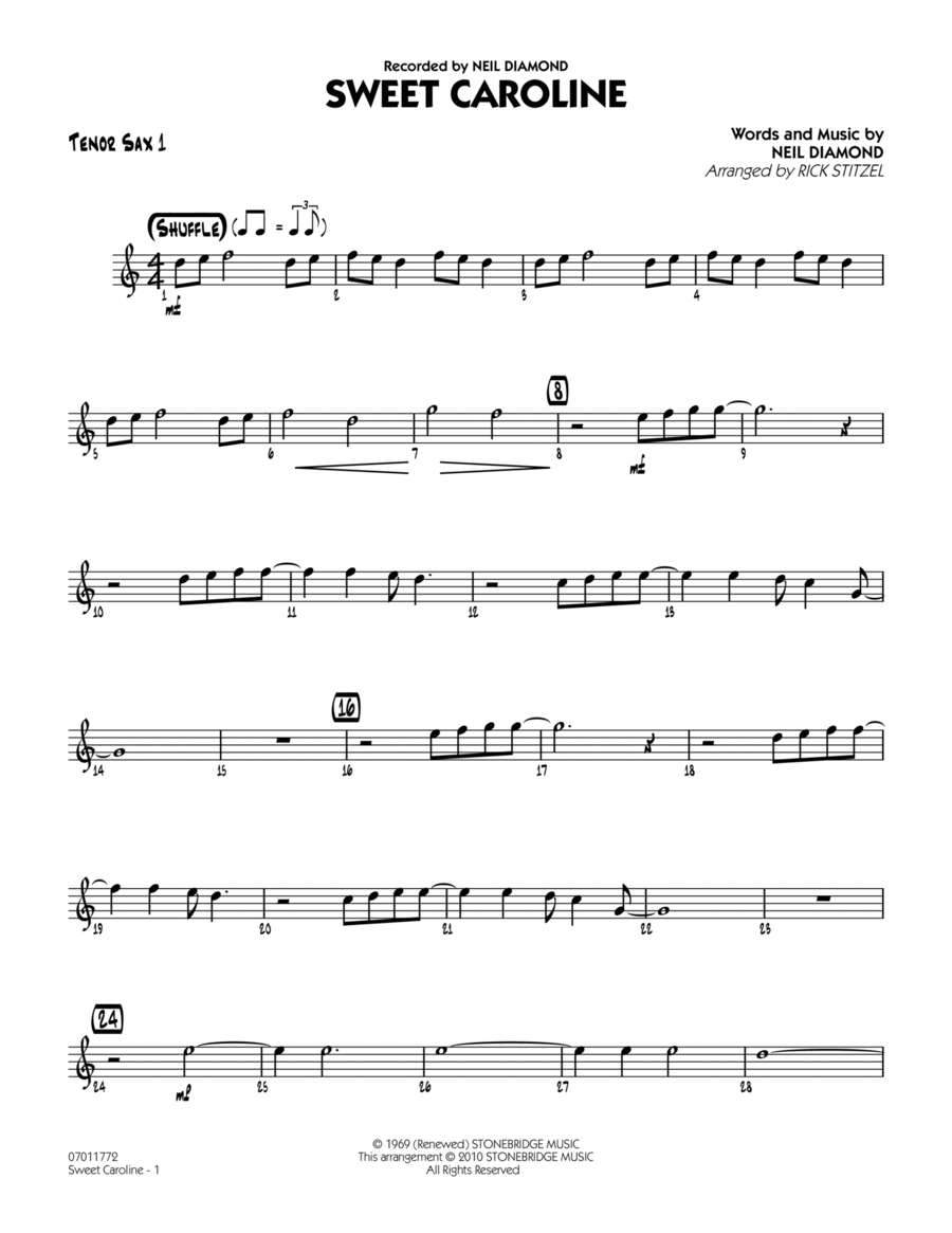 Sweet Caroline - Tenor Sax 1 Jazz Ensemble scores gallery preview page 1