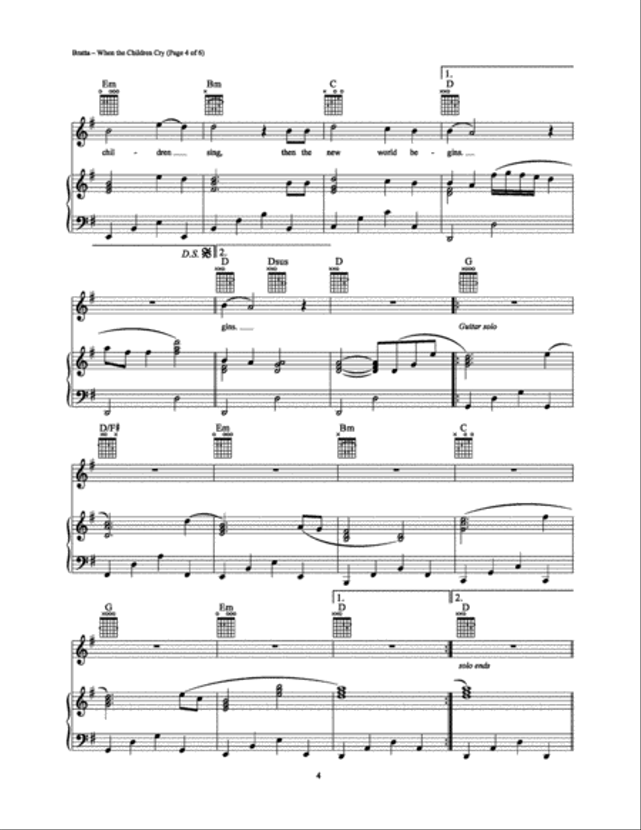When The Children Cry Piano, Vocal, Guitar scores gallery preview page 4