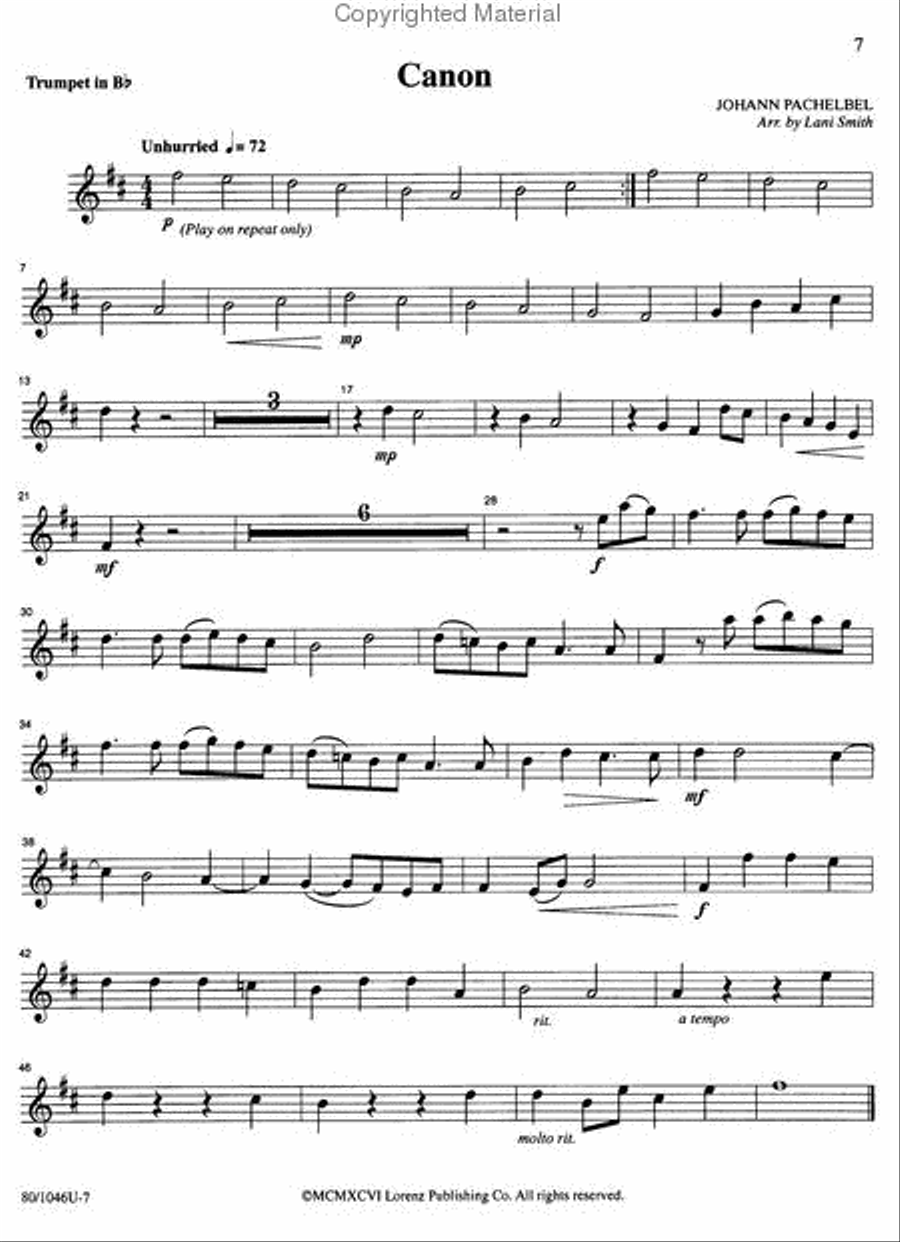 Canon in D for Trumpet and Organ Trumpet scores gallery preview page 3