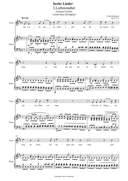 Liebeszauber Op 13 N3 in D major (Lower key)