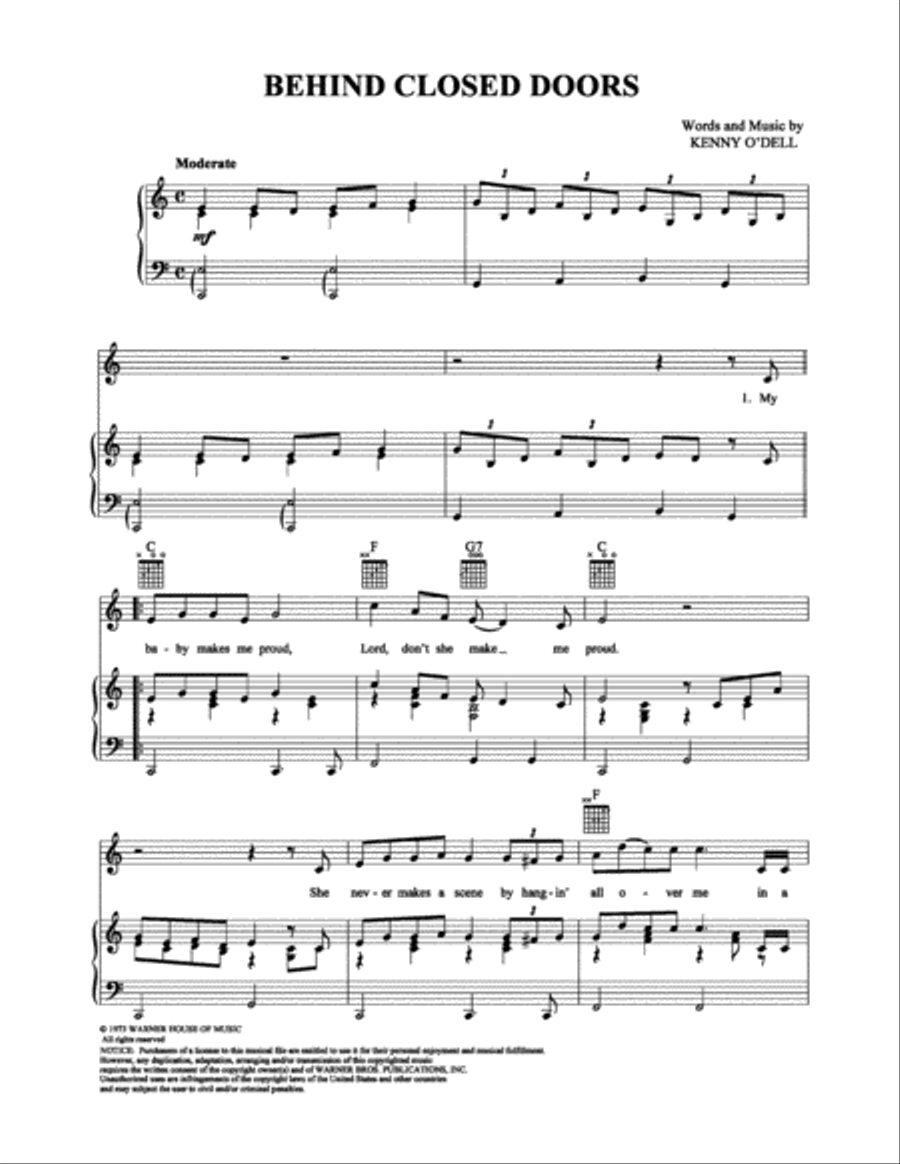 Behind Closed Doors Piano, Vocal, Guitar scores gallery preview page 1