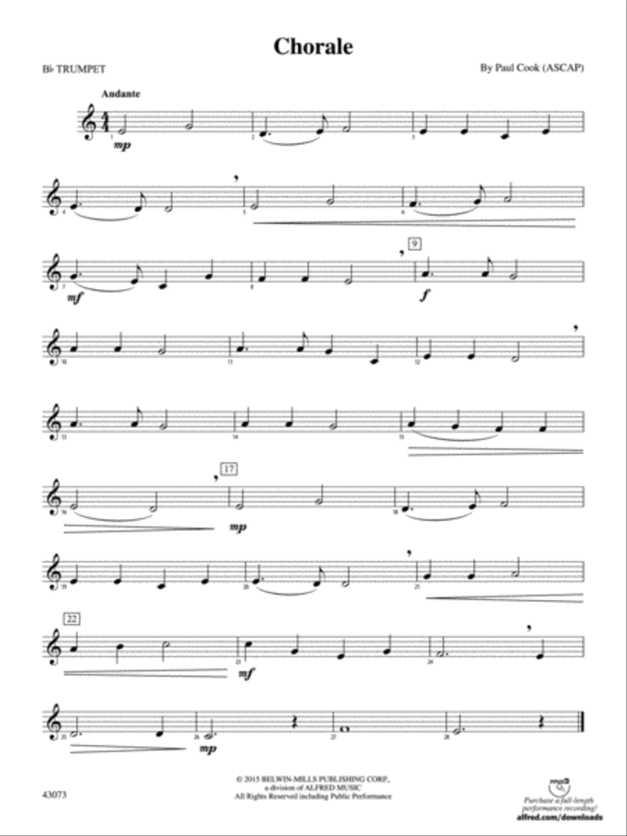 Chorale: 1st B-flat Trumpet Concert Band scores gallery preview page 1