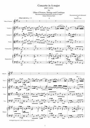 Bach - Concerto in A major BWV1055 for Oboe d'Amore, Strings and Continuo - Score and Parts