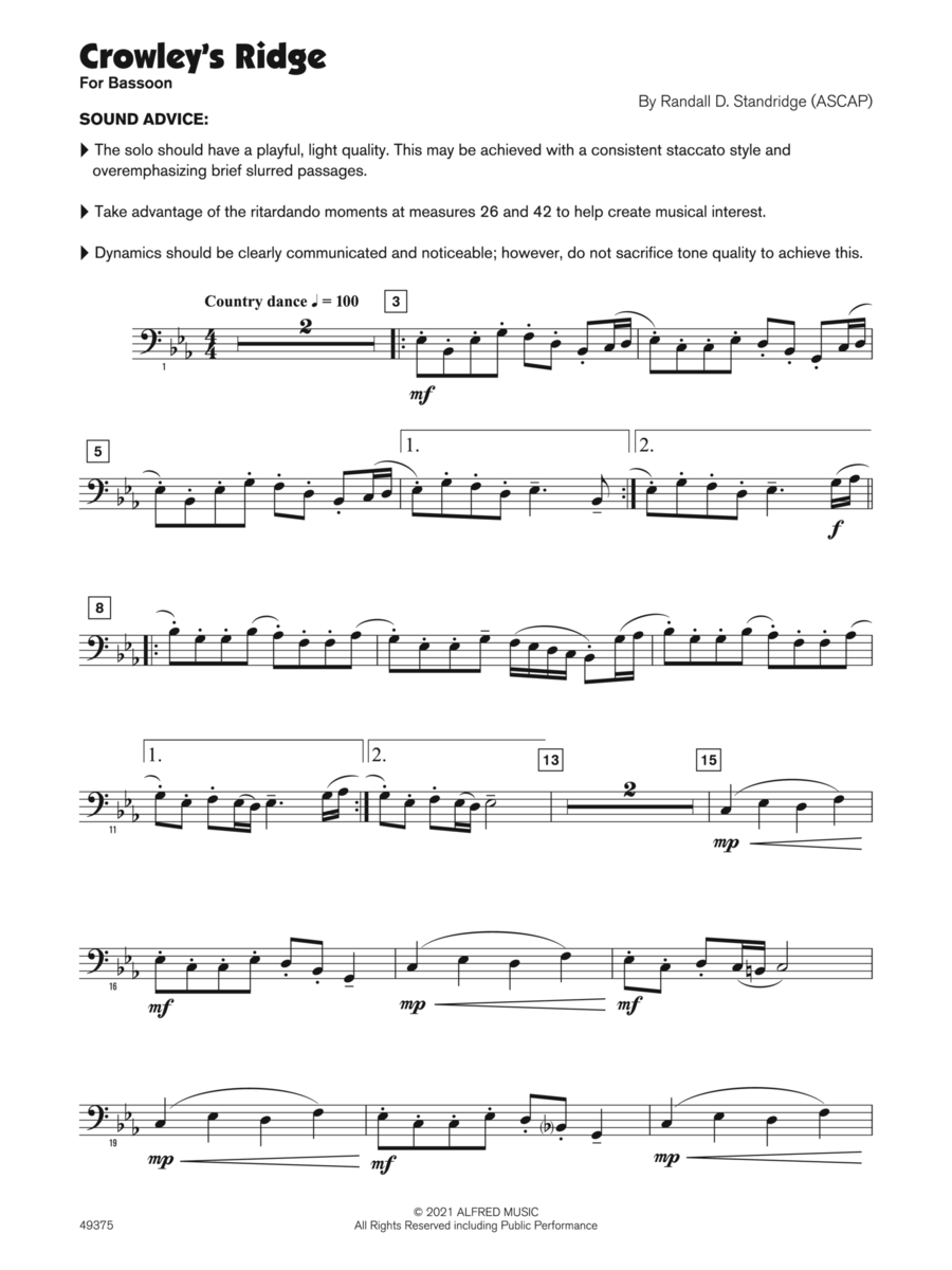 Crowley’s Ridge (Sound Innovations Soloist, Bassoon) Small Ensemble scores gallery preview page 1