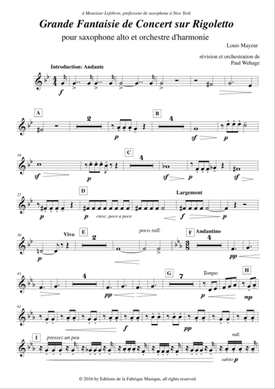 Louis Mayeur: Grande Fantaisie de Concert sur Rigoletto (de Verdi) for alto saxophone and concert b Concert Band scores gallery preview page 2