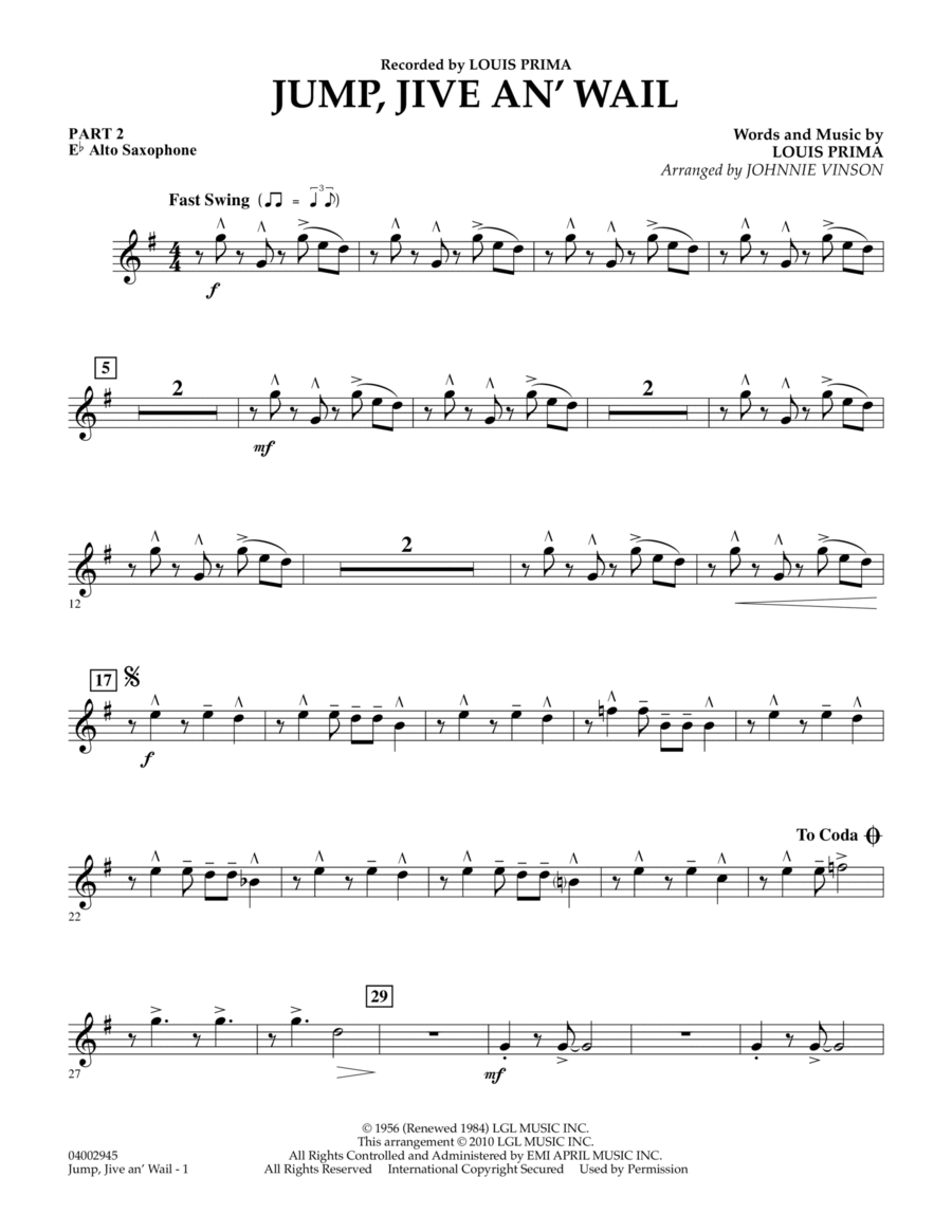 Jump, Jive An' Wail - Pt.2 - Eb Alto Saxophone Concert Band scores gallery preview page 1