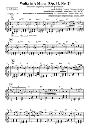 Chopin (Frederic) - Waltz in Am (Op. 34 No. 2) - simplified arrangement for G-clef piano/harp (GCP/G