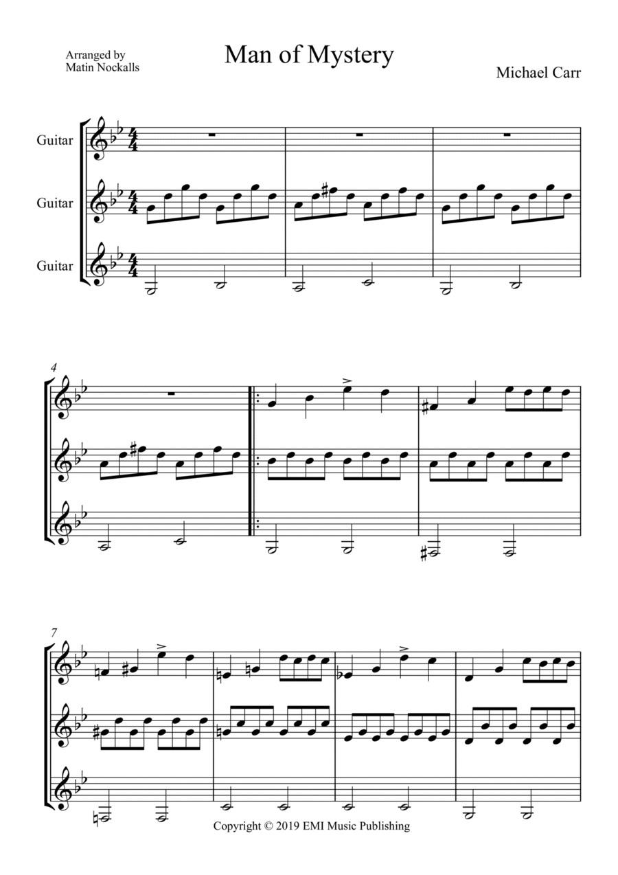 Man Of Mystery Guitar Ensemble scores gallery preview page 1