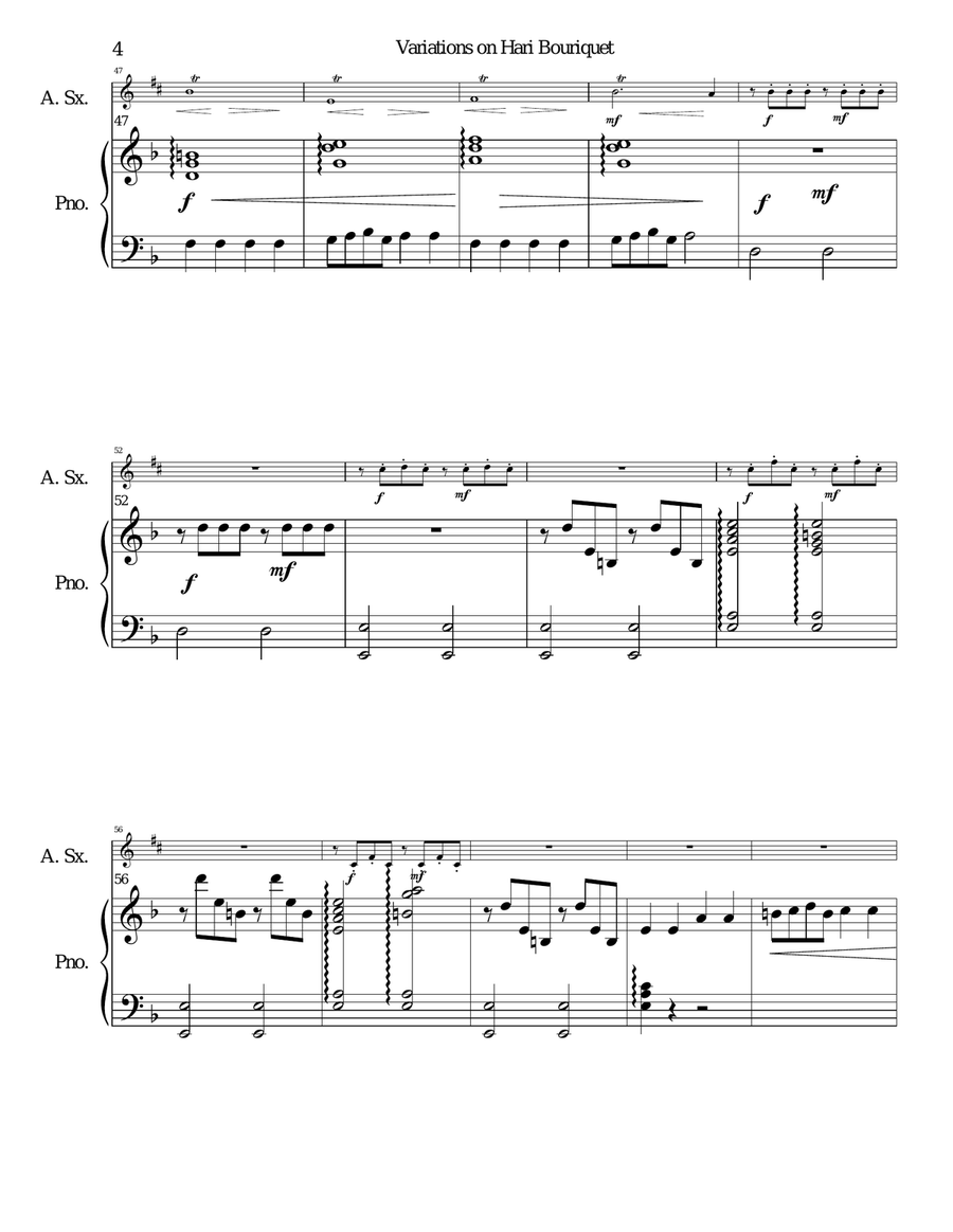 Variations on Hari Bouriquet (Hee-Haw little donkey) for alto saxophone and piano Alto Saxophone scores gallery preview page 4