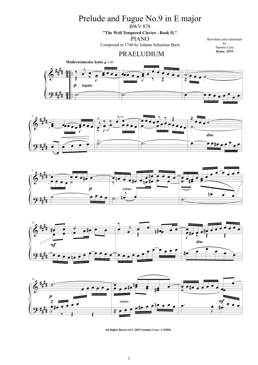 Bach - Prelude and Fugue No.9 in E major BWV 878 for Piano Piano Solo scores gallery preview page 1