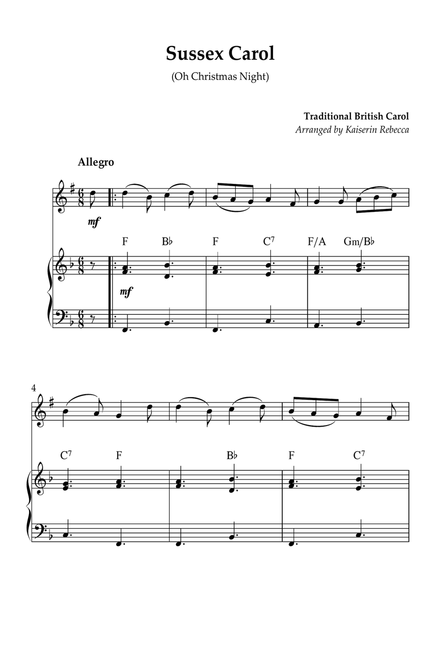 Sussex Carol (Oh Christmas Night) B-Flat Clarinet scores gallery preview page 1