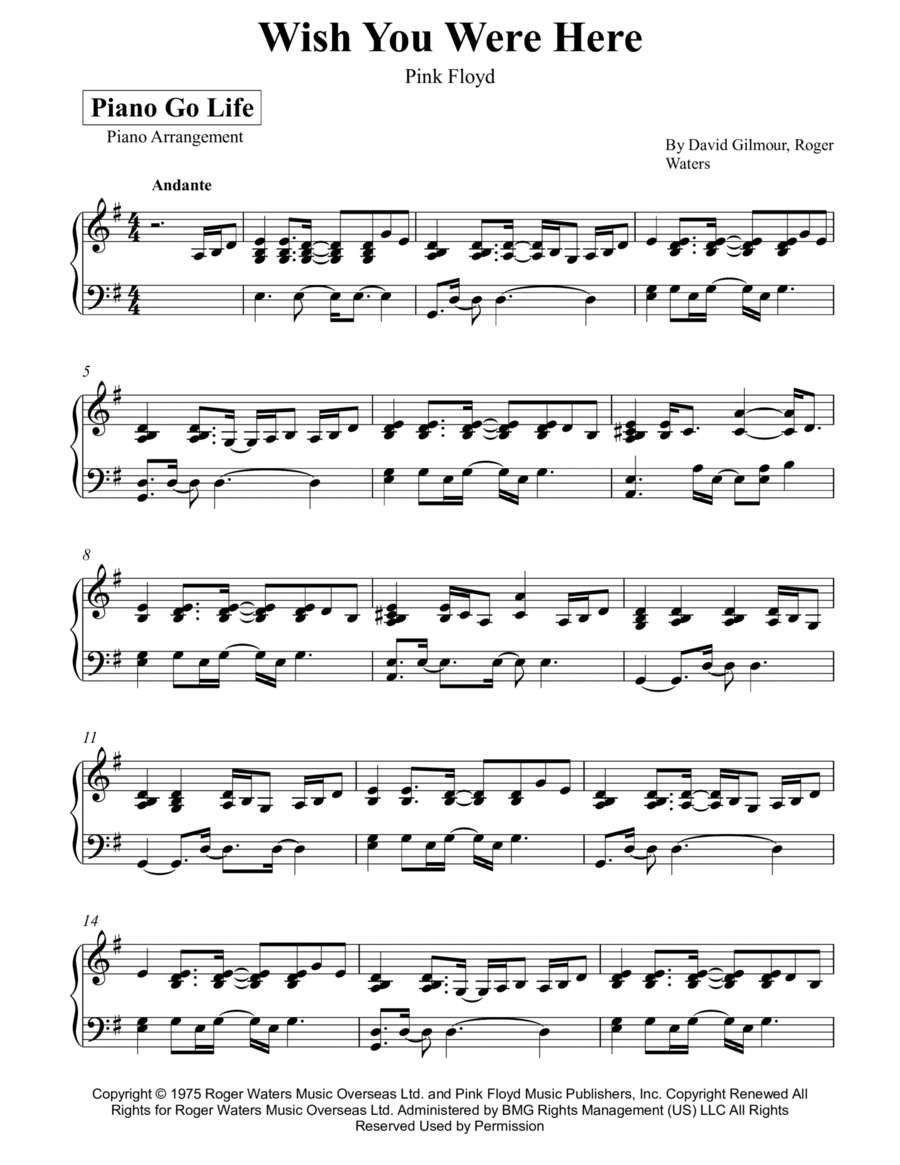 Wish You Were Here Piano Solo scores gallery preview page 1