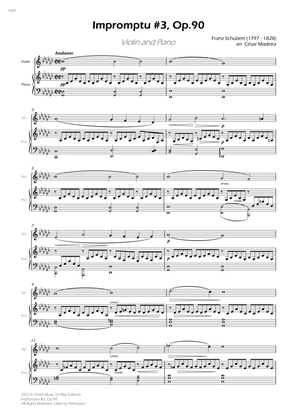 Impromptu No.3, Op.90 - Violin and Piano (Full Score)