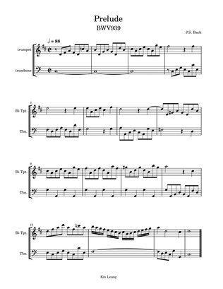 Prelude BWV 939 for trumpet and trombone duet