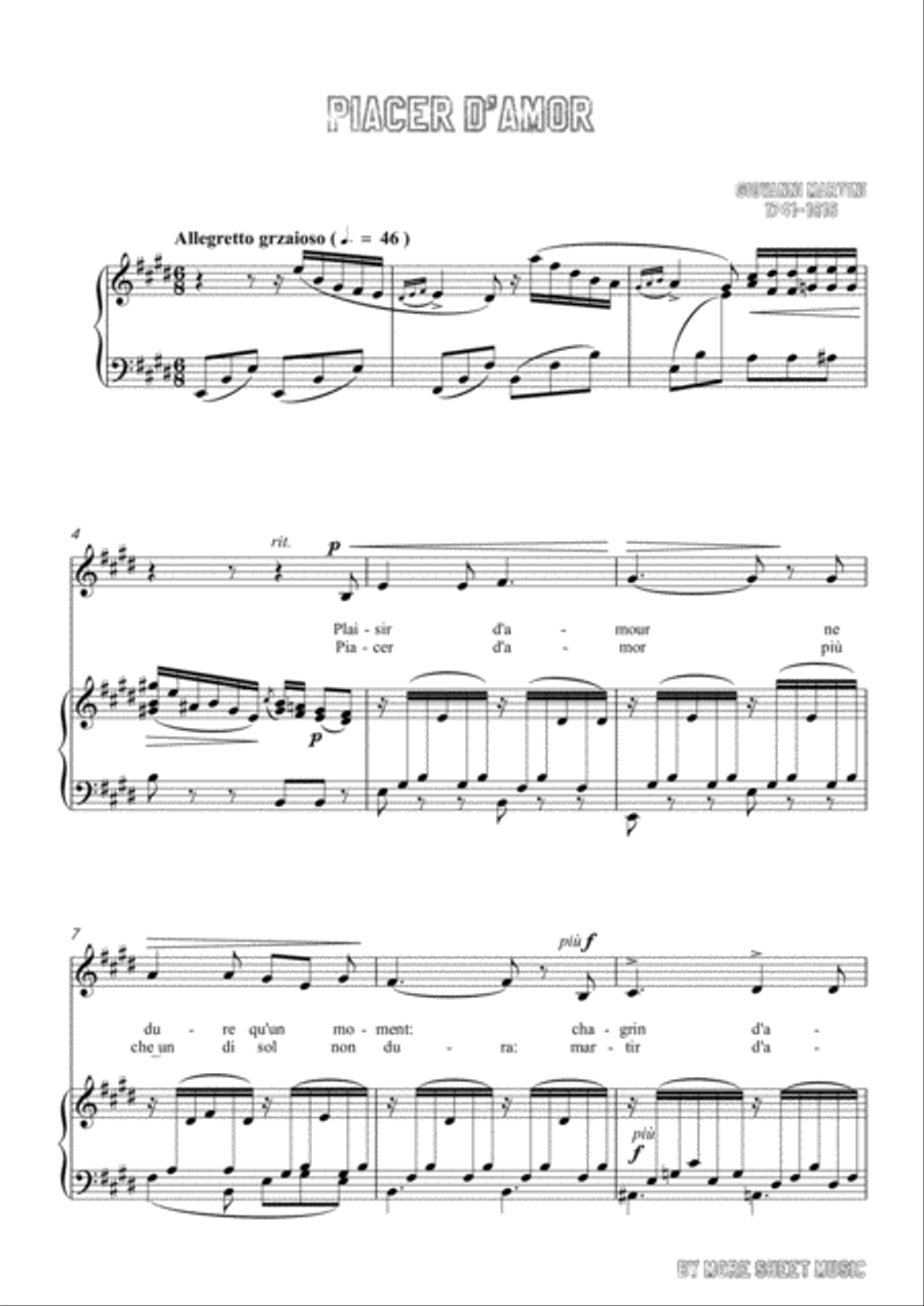 Giovanni-Piacer d'amor in E Major,for Voice and Piano Voice Solo scores gallery preview page 3