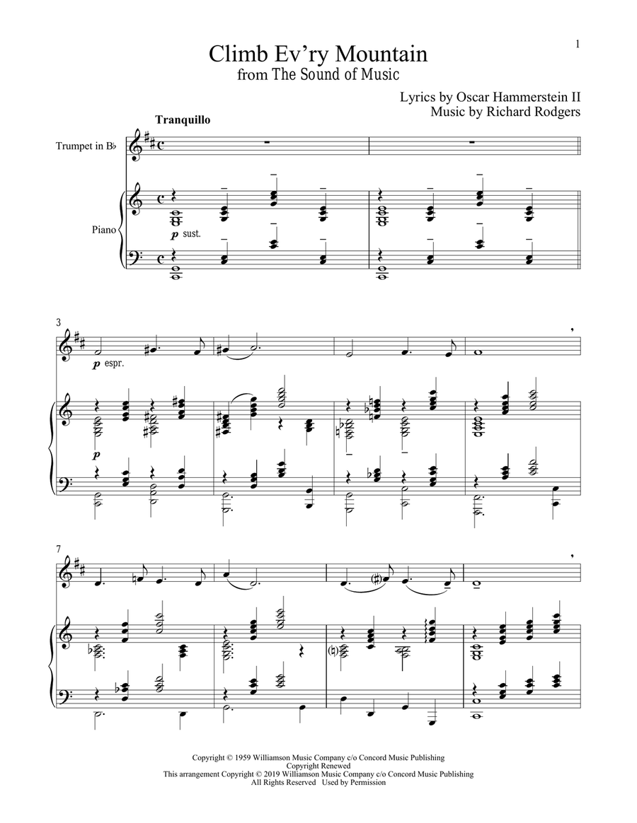 Climb Ev'ry Mountain (from The Sound of Music) Trumpet Solo scores gallery preview page 1