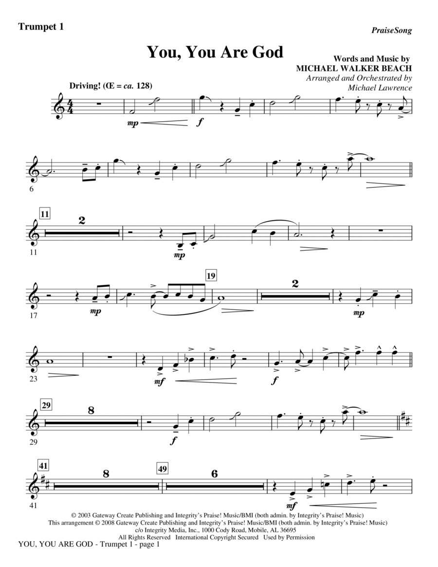 Book cover for You, You Are God - Trumpet 1
