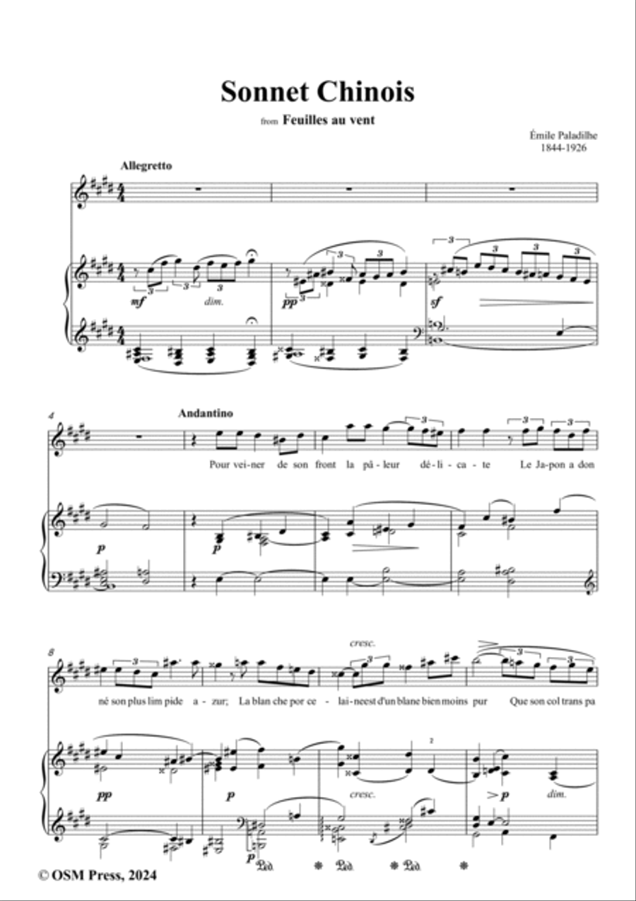 Paladilhe-Sonnet Chinois,in E Major Voice scores gallery preview page 2