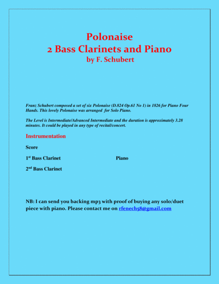 Polonaise - F. Schubert - For 2 Bass Clarinets and Piano - Intermediate image number null