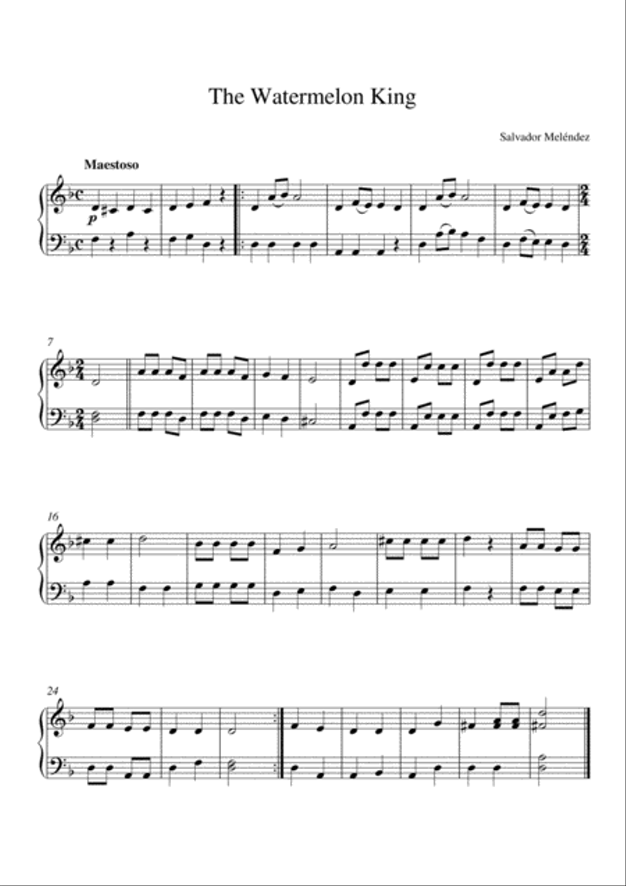 The Watermelon King The Watermelon King Easy Piano scores gallery preview page 1
