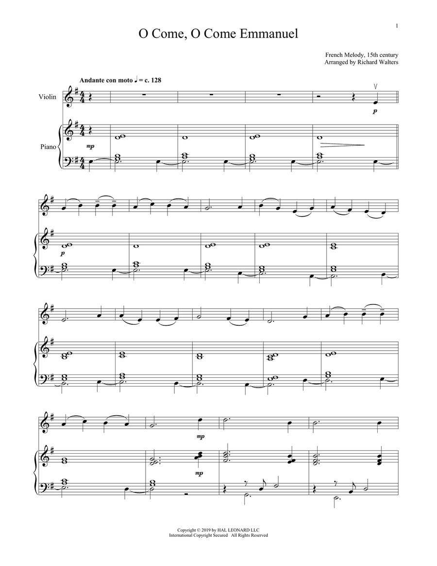 O Come, O Come, Emmanuel Violin Solo scores gallery preview page 1