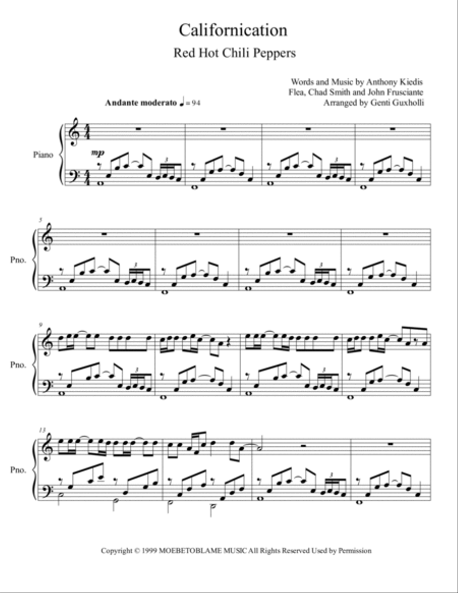 Californication Piano Solo scores gallery preview page 2