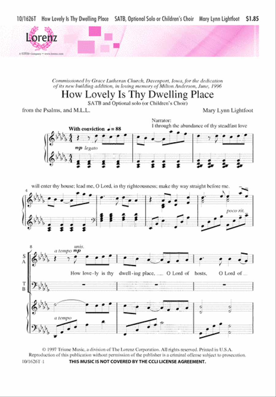 How Lovely Is Thy Dwelling Place 4-Part scores gallery preview page 1