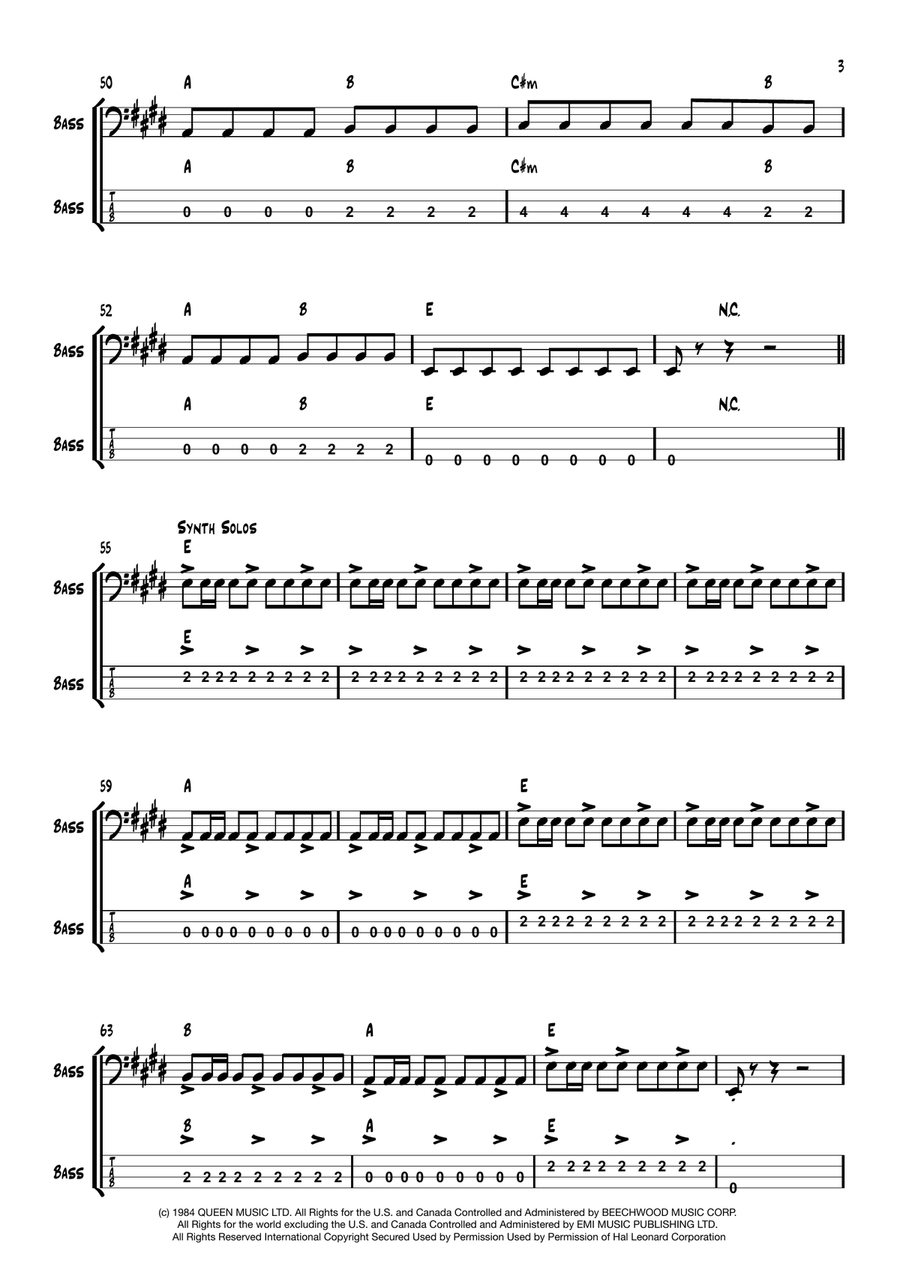 I Want To Break Free Bass Guitar Tablature scores gallery preview page 3