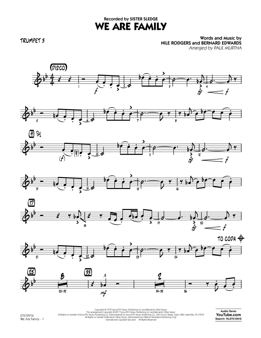 We Are Family - Trumpet 3 Trumpet scores gallery preview page 1