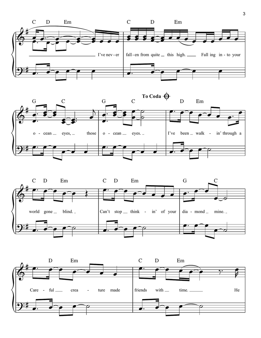 ocean eyes Easy Piano scores gallery preview page 3