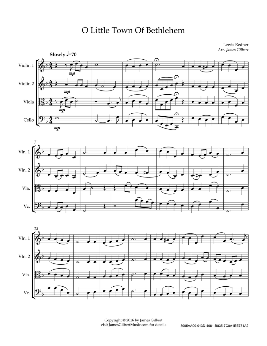 O Little Town Of Bethlehem String Quartet scores gallery preview page 2