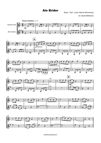 Ale Brider, Jewish Klezmer song for Clarinet and Alto Clarinet Duet