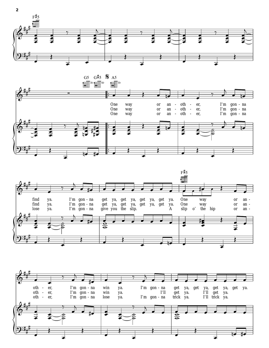 One Way Or Another Piano, Vocal, Guitar scores gallery preview page 2