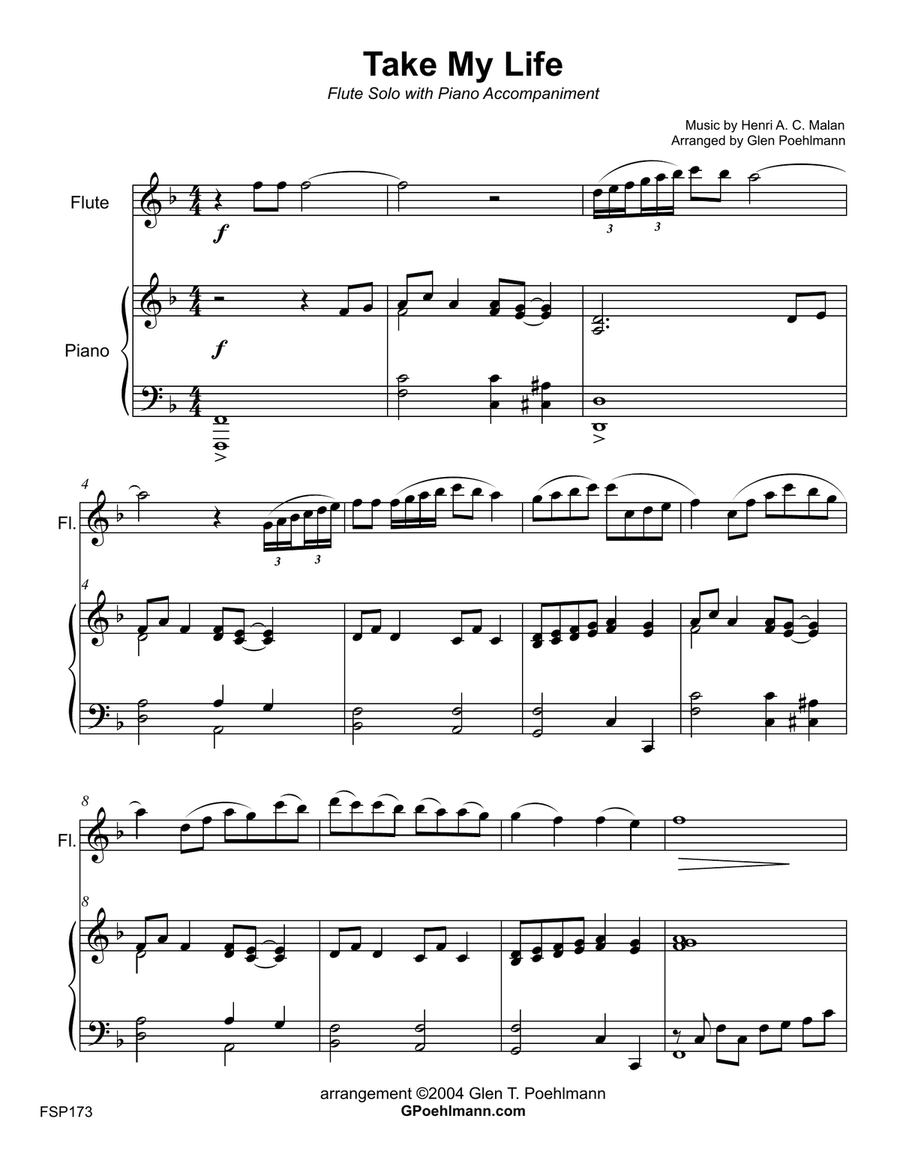 TAKE MY LIFE (and Let It Be Consecrated) - FLUTE SOLO with Piano Accompaniment (Grade 4) Flute Solo scores gallery preview page 1