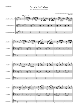 Prelude 1 in C Major BWV 846 (from Well-Tempered Clavier Book 1) for Alto Saxophone Trio