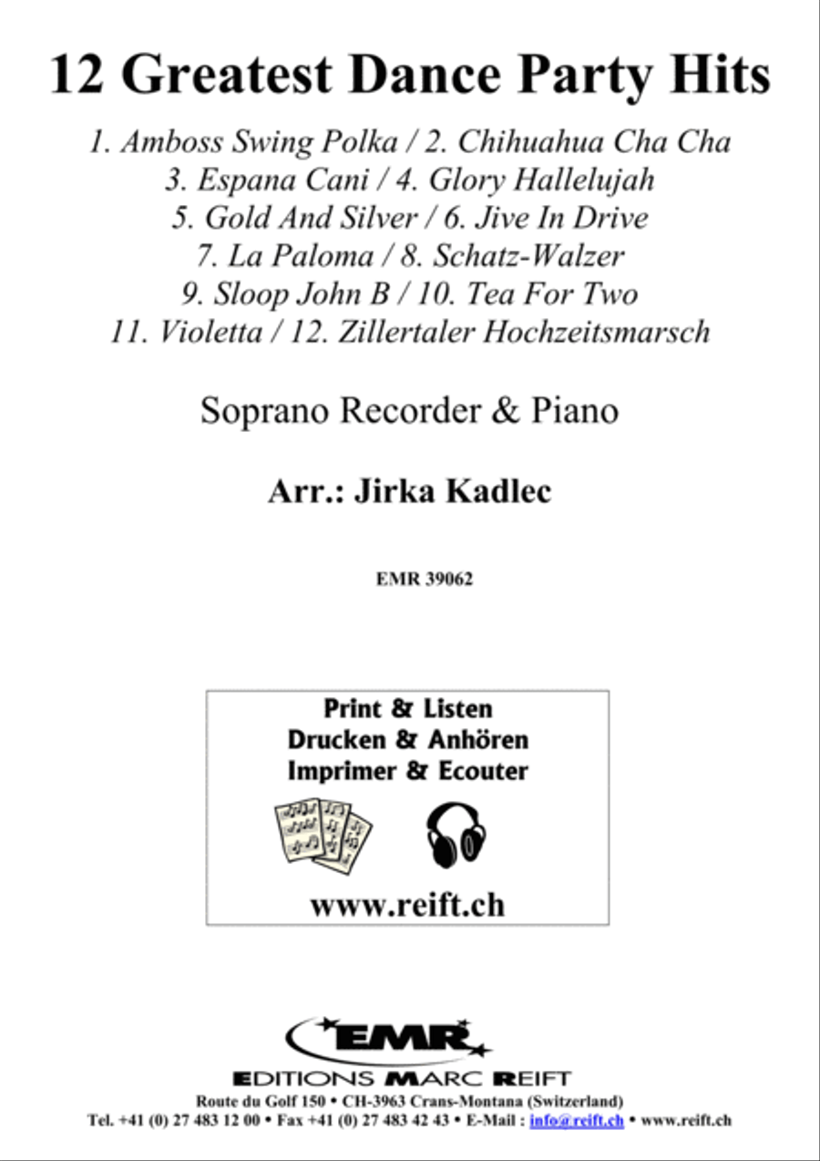 12 Greatest Dance Party Hits Soprano Recorder scores gallery preview page 1