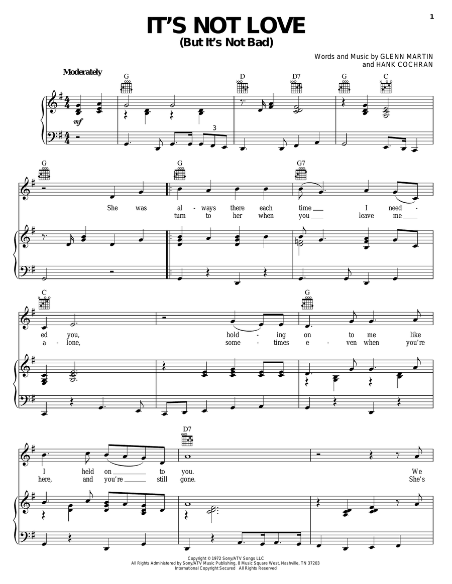 It's Not Love (But It's Not Bad) Piano, Vocal, Guitar scores gallery preview page 1