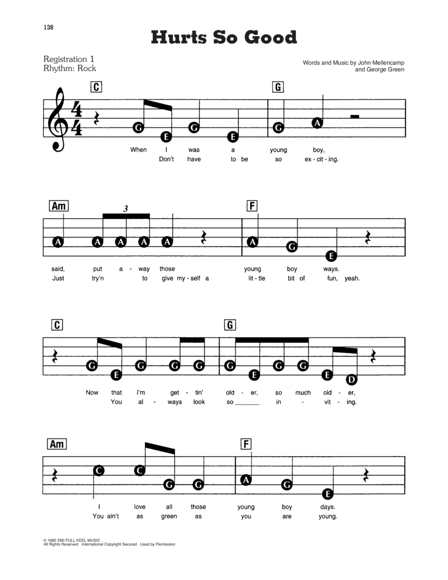 Hurts So Good Electronic Keyboard scores gallery preview page 1
