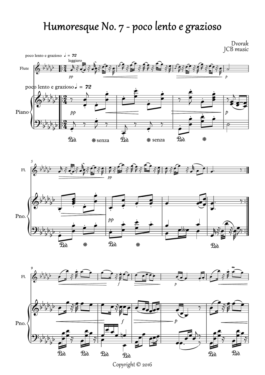 Humoresque No.7, A.Dvorak (flute and piano) Flute Solo scores gallery preview page 1