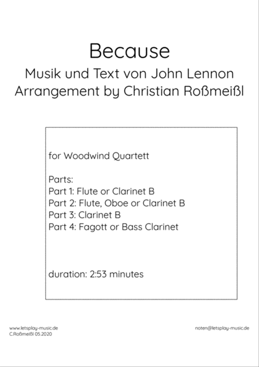 Because Woodwind Quartet scores gallery preview page 1